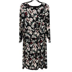 NWT Christopher & Banks Long Sleeve Floral Sheath Dress Black/White Size 8